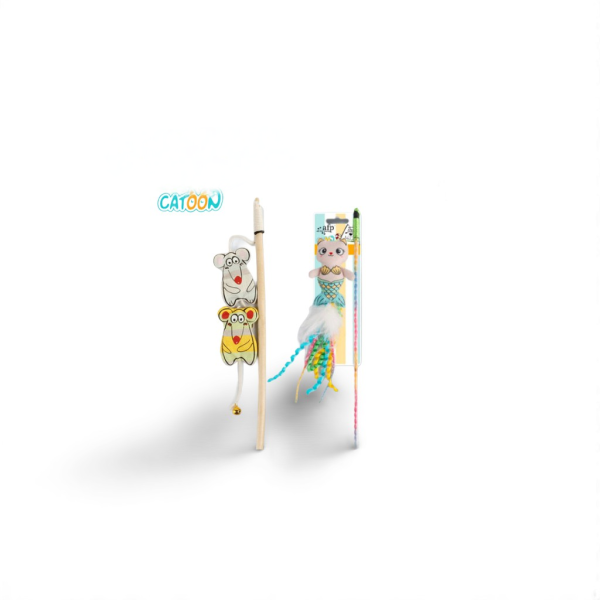 All For Paws AFP Catoon Curious Mice Mermaid Wand Cat Teaser Catnip Toy Mainan Kucing Wand Interactive Bell