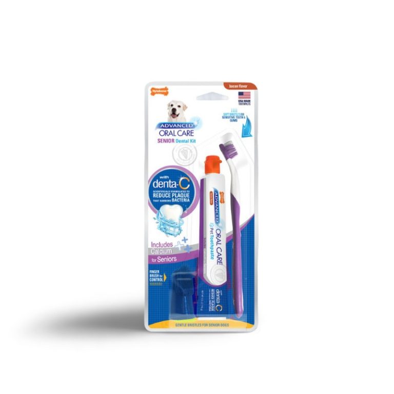 Nylabone Advanced Oral Care Senior Dog Dental Kit Sikat Gigi Anjing Tua Kalsium Odol Finger Brush Calcium Gum Plaque