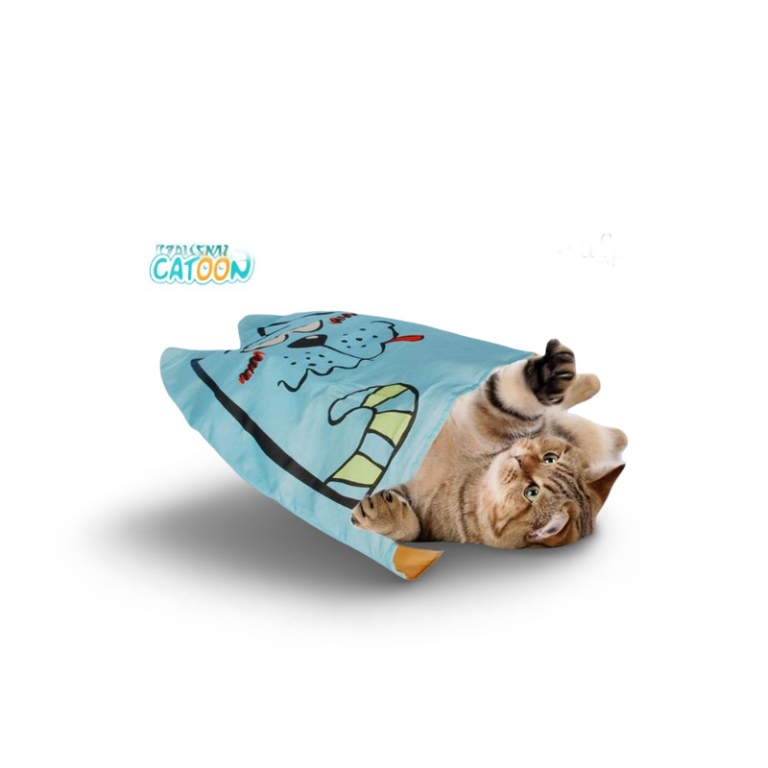 All For Paws AFP Catoon Catoon Whimsical Crinkle Cat Sack Alas Tidur Kucing Mainan Hide Seek