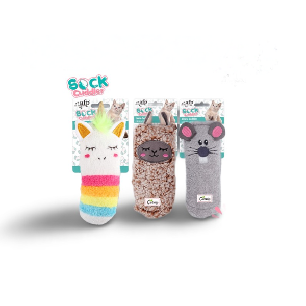 All For Paws AFP Sock Cuddler Plush Catnip Silvervine Cat Toys Crinkle Mainan Kicker Kucing Boneka Llama Tikus Unicorn