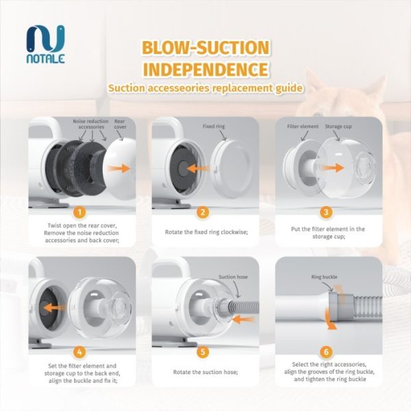 Notale Pet Blower Dog Cat Grooming Vacuum NTL-BG991 Profesional Pengering Sisir Bulu Anjing Kucing Multifungsi - Image 5