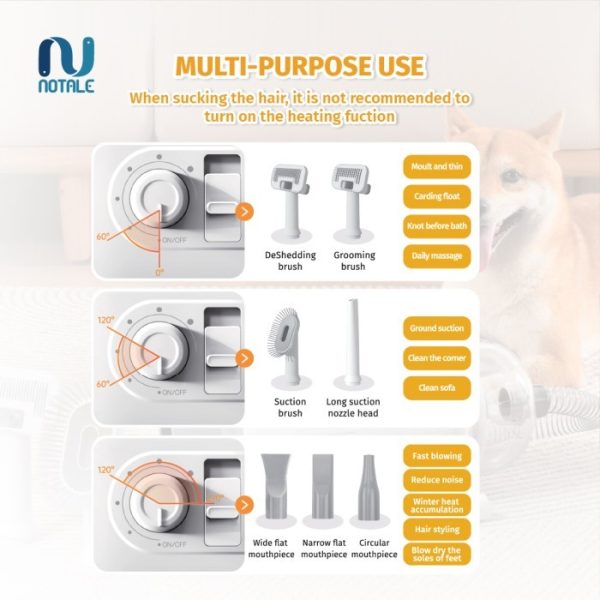 Notale Pet Blower Dog Cat Grooming Vacuum NTL-BG991 Profesional Pengering Sisir Bulu Anjing Kucing Multifungsi - Image 6