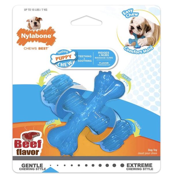 Nylabone Puppy Teething X Bone Mainan Gigit Anak Anjing Beef Flavored - Image 3