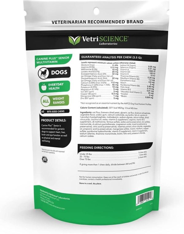 VetriScience Laboratories, Canine Plus Senior Multivitamin Anjing Tua - Image 2